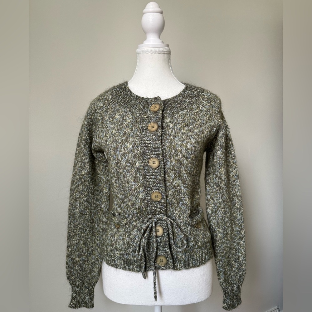 JACOB CONNEXION Y2K Green Wool Blend‎ Cottagecore Preppy Cardigan Size M